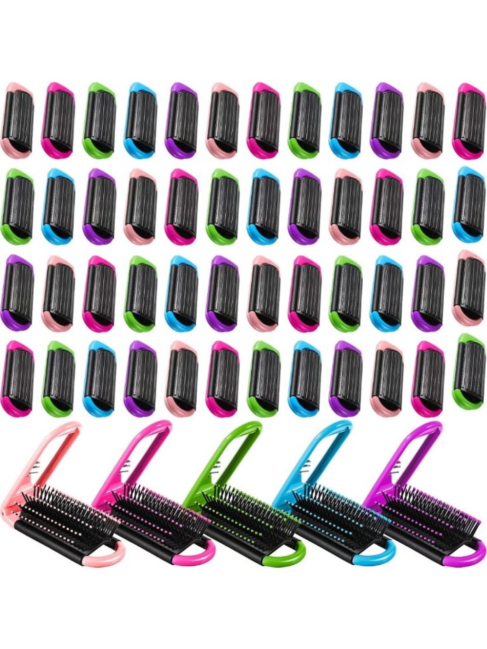 50 Pcs Portable Travel Hair Brushes with Mirror - Foldable & Compact for